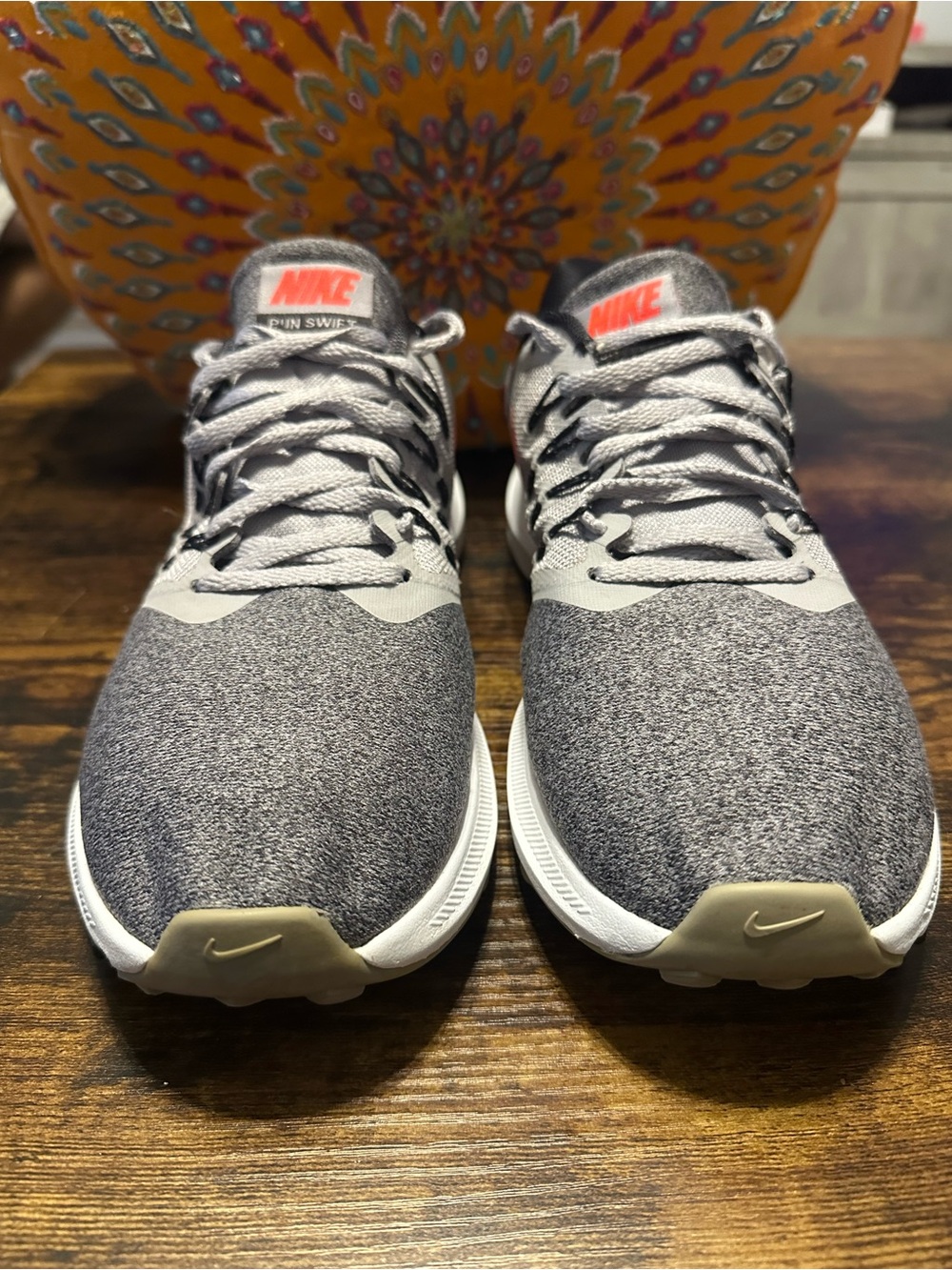 Nike Men’s Grey Knit Sneakers with Coral Logo Accent